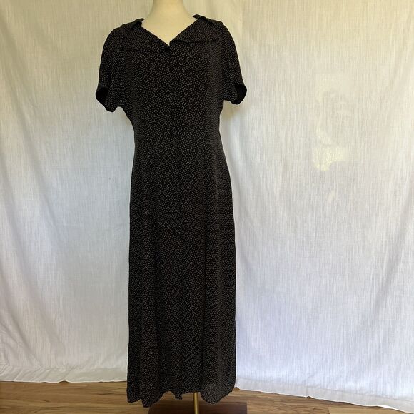 Vtg 90’s Dana Buchman Silk Black Polka Dot Midi Shirt Dress Size 14 Classic NOS - Picture 2 of 9